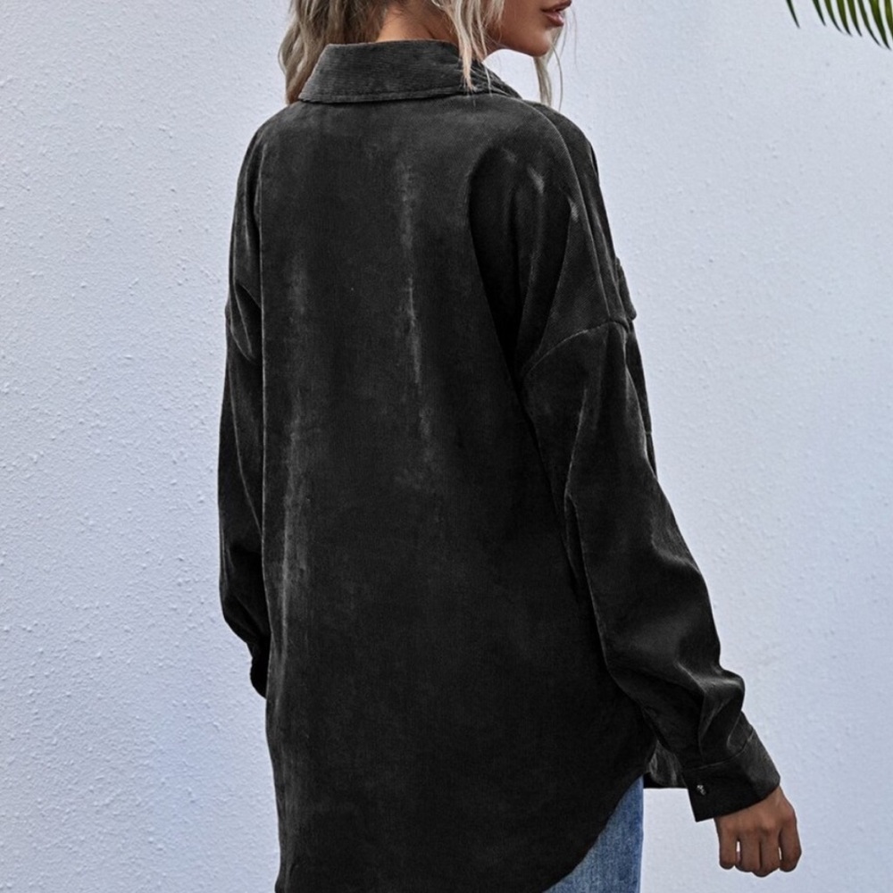 Boho Black Button up Oversized Shacket Top